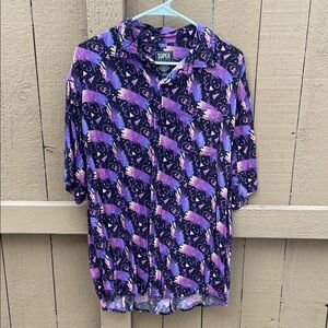 Super Massive Relaxed Fit Purple Abstract Print Short Sleeve Shirt